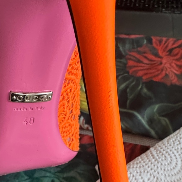 Gucci Elegant Orange Lace Mary Jane Heels Sz 40 - Picture 7 of 13